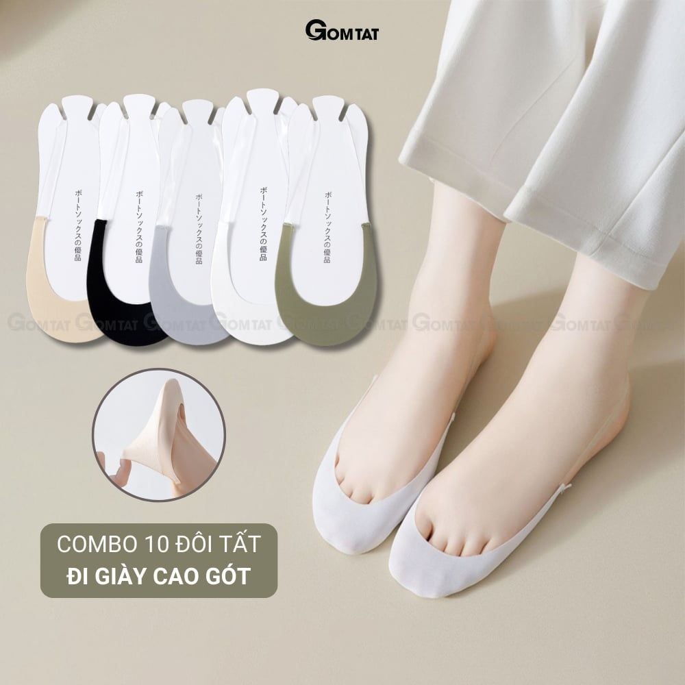 Combo 10 đôi tất đi giày cao gót nữ GOMTAT, chất liệu cotton êm chân khử mùi - CAOGOT-SUX-1102-CB10