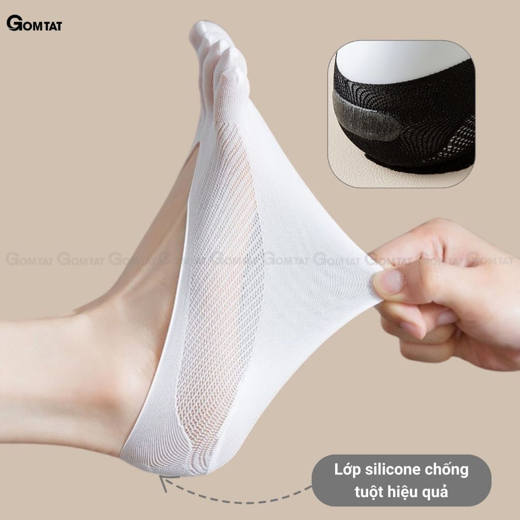 Set 5 đôi tất chân xỏ ngón GOMTAT, chất liệu sợi nylon mềm mịn, hút ẩm thoáng khí, khử mùi êm chân - D16-A095-CB5