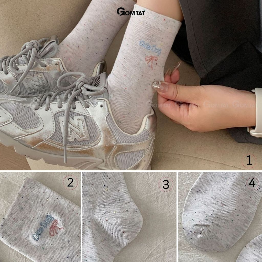 Set 5 đôi vớ nữ cổ cao GOMTAT họa tiết cute, tất nữ cotton cao cấp mềm mại, êm chân – JIN-2512-CB5