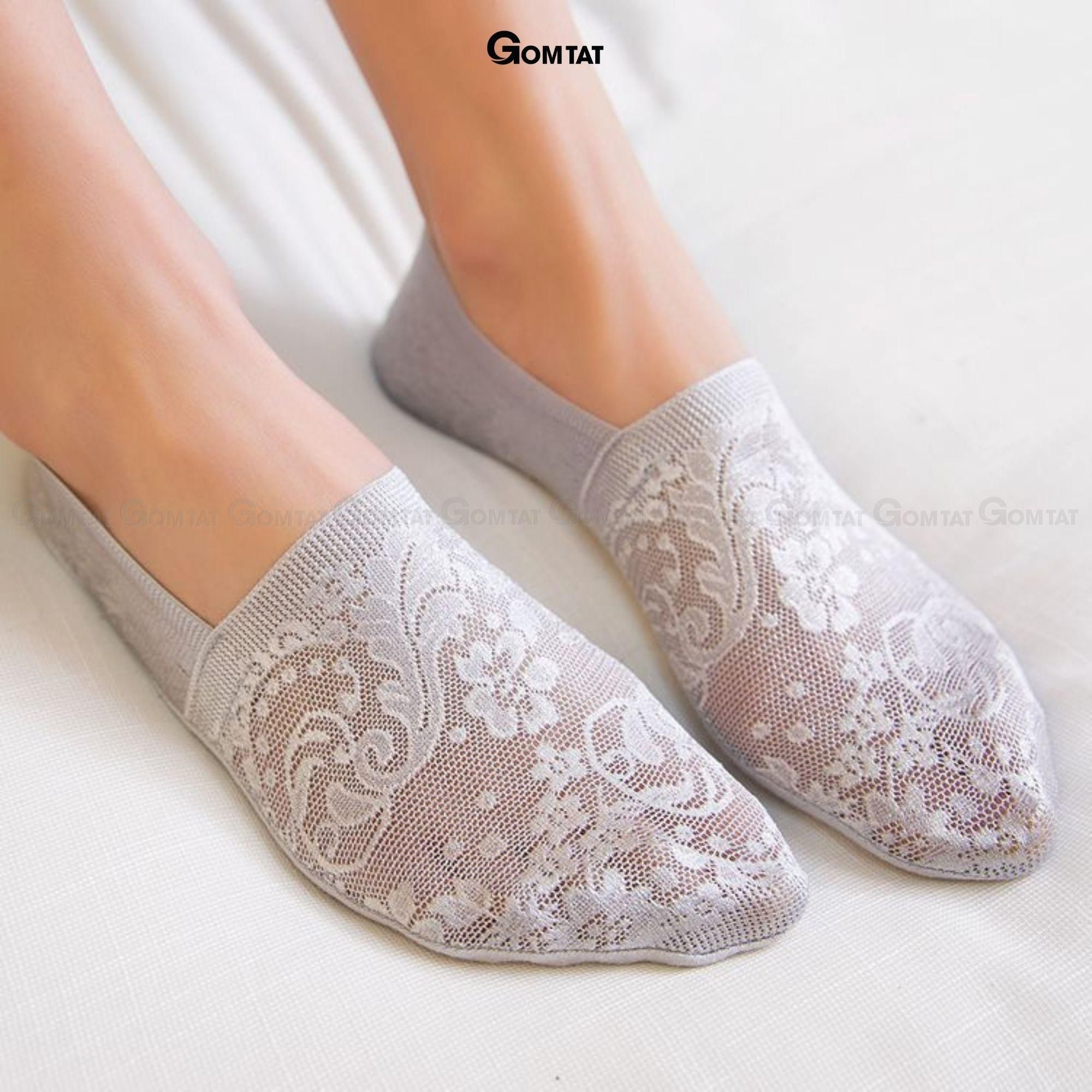 Set 5 đôi tất lười nữ đi giày búp bê GOMTAT, vớ vô hình chất liệu lụa phối ren cao cấp, có bo thun chống tuột gót - LUAREN-PO-3028-CB5