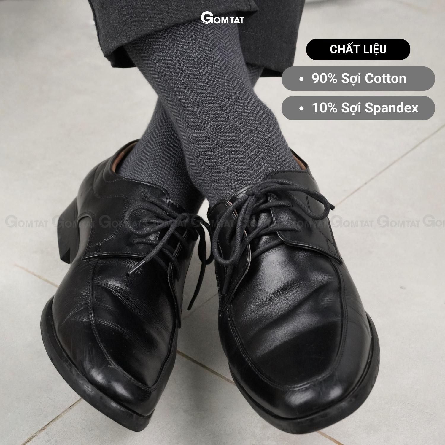 Tất đi giày tây nam cổ cao GOMTAT mẫu sọc xương cá, vớ nam công sở chất liệu cotton cao cấp, thoáng mát êm chân, tất nam công sở, vớ cao cổ nam Menswear - GOM-MIX14-1DOI