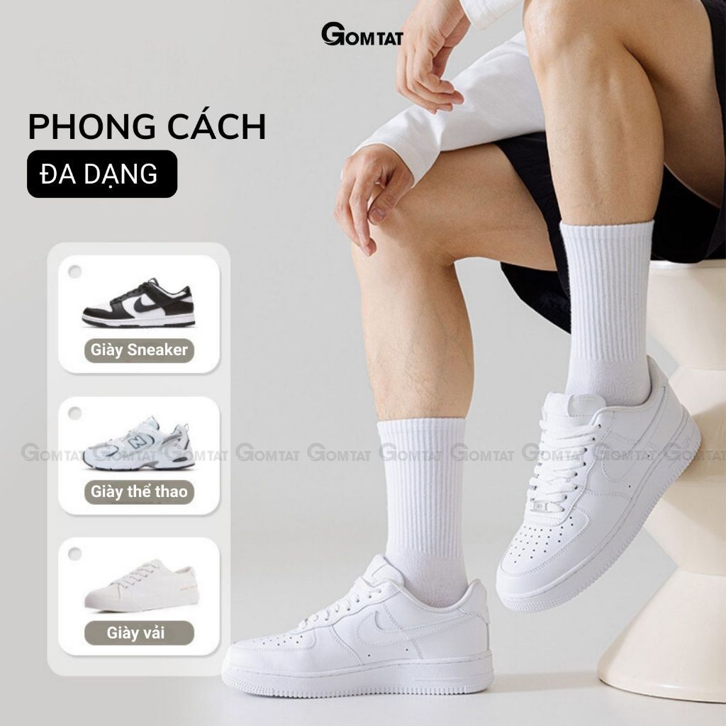 Hộp 5 đôi tất nam nữ cổ cao GOMTAT thoáng khí, vớ trơn chất cotton khử mùi êm chân - PRI-2505-CB5