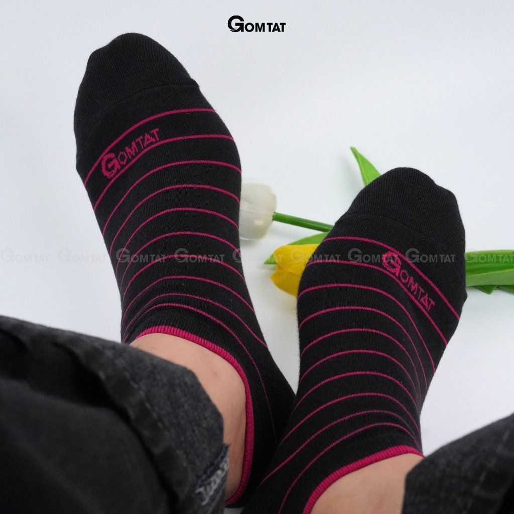 Tất nữ cổ thấp GOMTAT họa tiết kẻ sọc, chất liệu cotton hút ẩm thoáng khí khử mùi hôi  -NUNGAN-VSTAR-501-1DOI