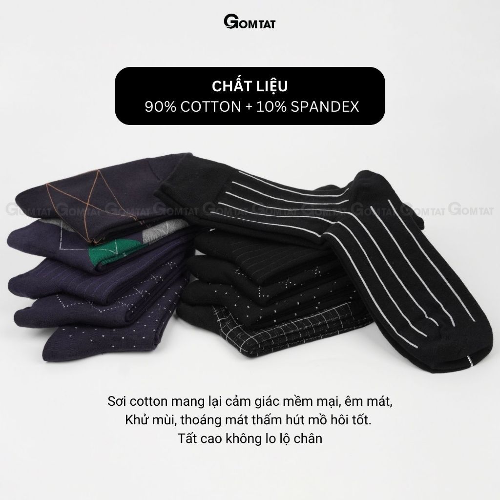 Hộp 10 đôi tất nam đi giày tây GOMTAT màu xanh và đen, vớ công sở nam cổ cao chất liệu cotton cao cấp - GOM-MIX17-CB10