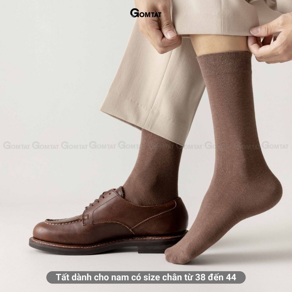 Hộp 5 đôi tất trơn nam cổ cao công sở GOMTAT cao cấp đi giày tây, sợi cotton hút ẩm - HOT-1803-CB5