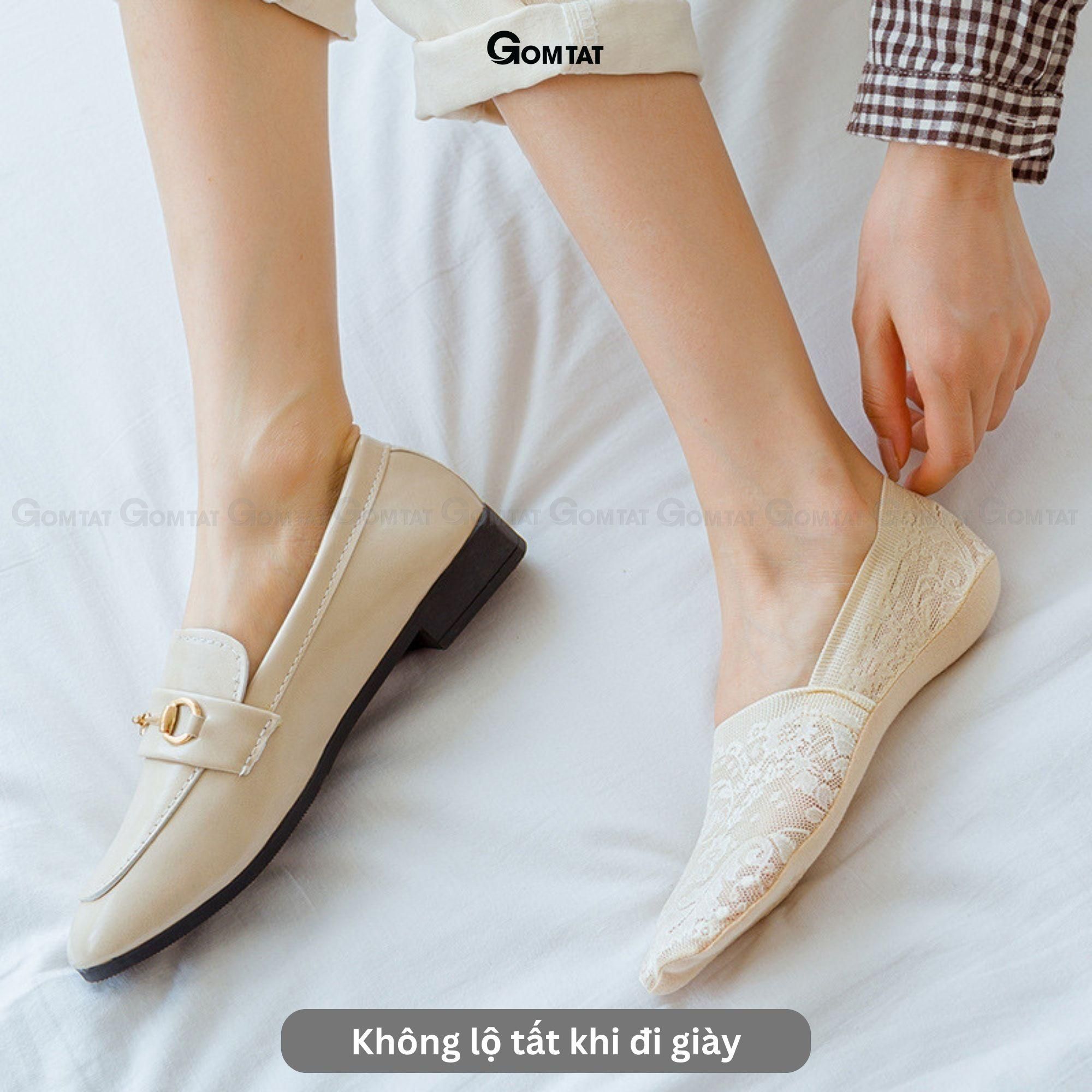 Tất nữ đi giày búp bê không lộ chân khi mang, vớ lười nữ chất liệu lụa phối ren cao cấp, có bo thun chống tuột gót, vớ nữ đi giày búp bế, tất lười nữ, Voan, Women, Hồng - LUAREN-PO-3028-1DOI