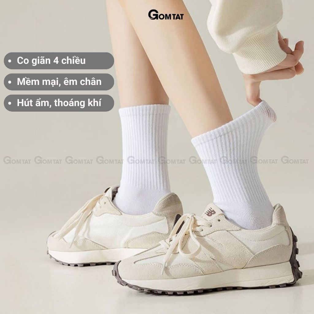 Combo 10 đôi tất cổ cao, cổ trung nam nữ GOMTAT, chất liệu cotton đệm xù êm chân - TATXU-TRON-CB10