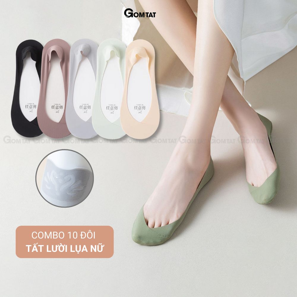 Combo 10 đôi tất tàng hình nữ GOMTAT chống tuột gót, chất liệu cotton êm chân khử mùi hôi - SUX-1103-CB10