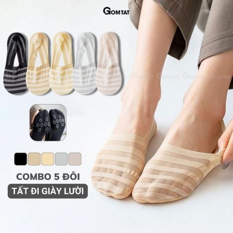  Set 5 đôi tất tàng hình nữ GOMTAT cao cấp, chất liệu cotton mềm mịn, hút ẩm thoáng khí êm chân - D16-A075-CB5 