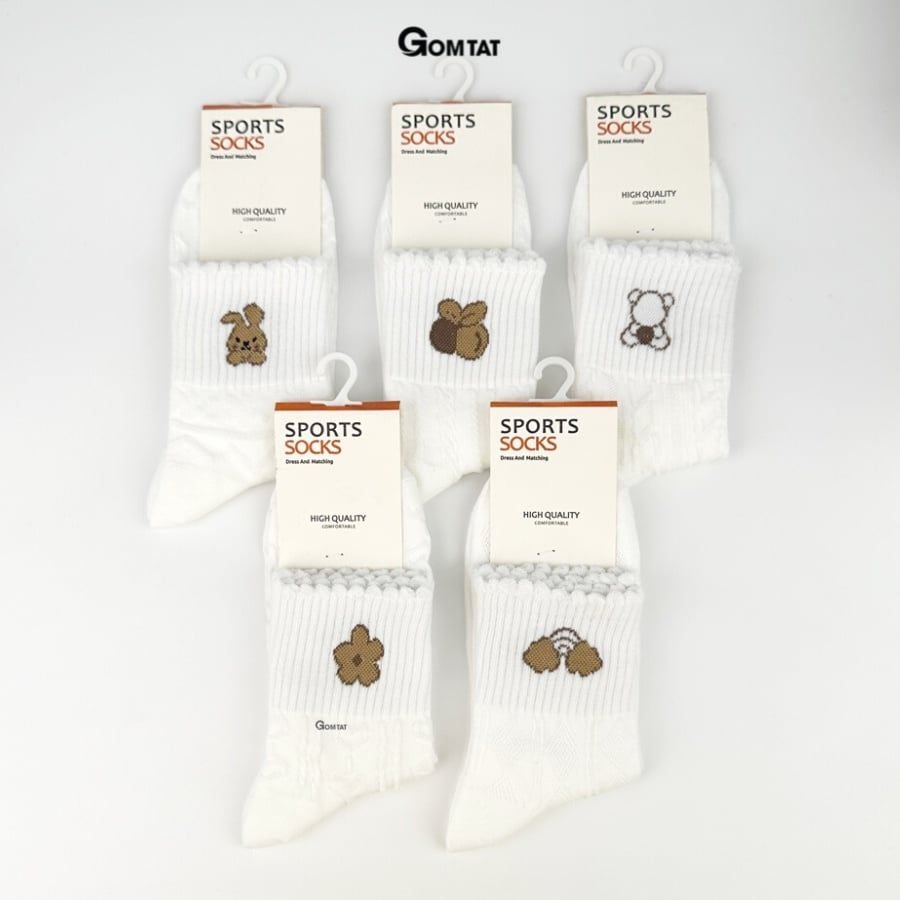 Set 5 đôi tất nữ cổ trung GOMTAT hoạ tiết hình thú đáng yêu, chất liệu cotton êm mềm mịn mát  -LISU25-LUNG-HTNAU