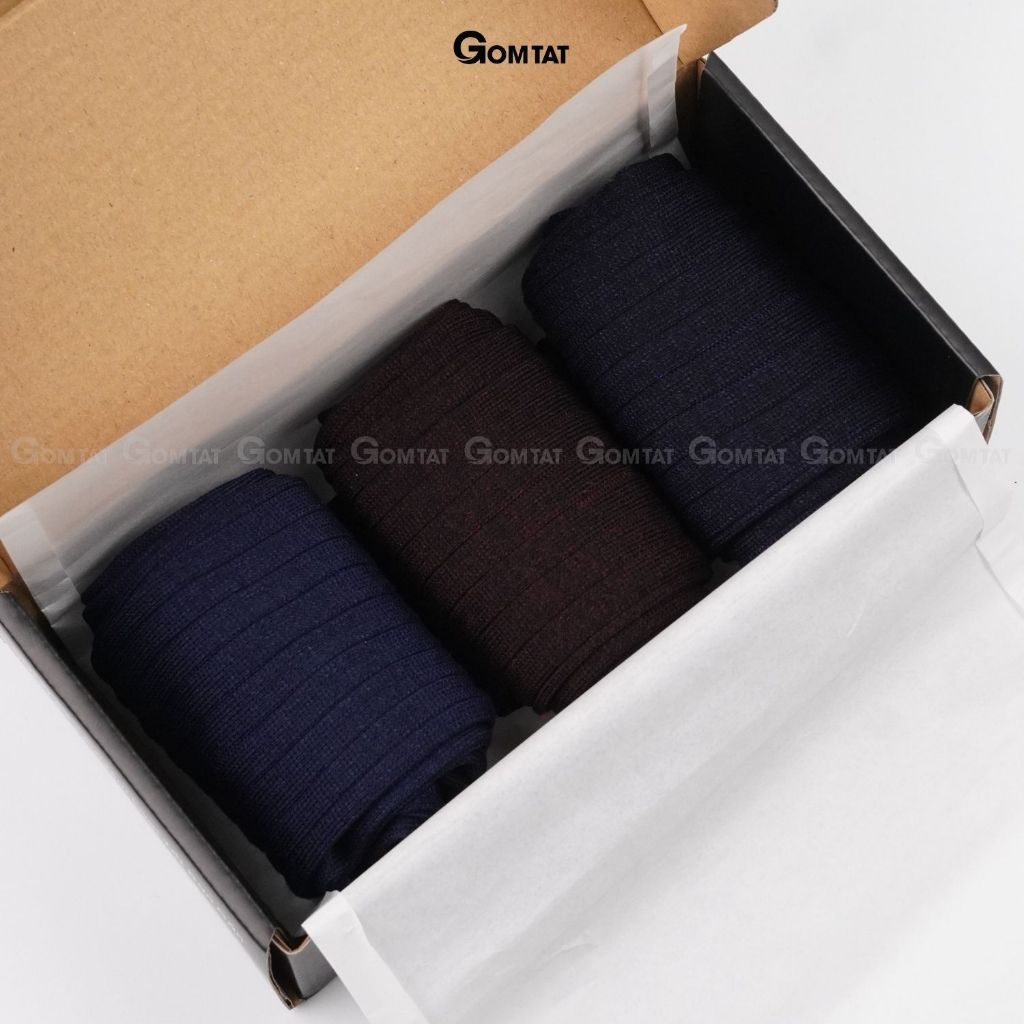 Hộp 3 đôi tất cổ cao GOMTAT công sở, chất liệu cotton cao cấp, phong cách lịch lãm  - IHE-2202-CB3