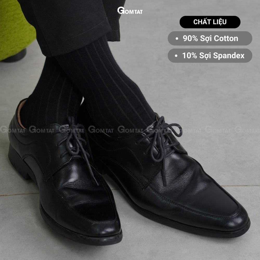 Hộp 10 đôi vớ nam cổ cao công sở GOMTAT mẫu gân chìm màu đen, chất liệu cotton, thoáng mát - GOM-TAYGANCHIM-DEN-CB10