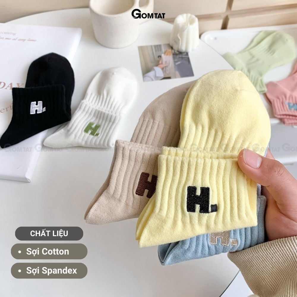 Combo 7 đôi tất nữ cổ thấp GOMTAT chữ H, chất liệu cotton hút ẩm thoáng khí khử mùi hôi -NGANCHUH-PO-3022-CB7