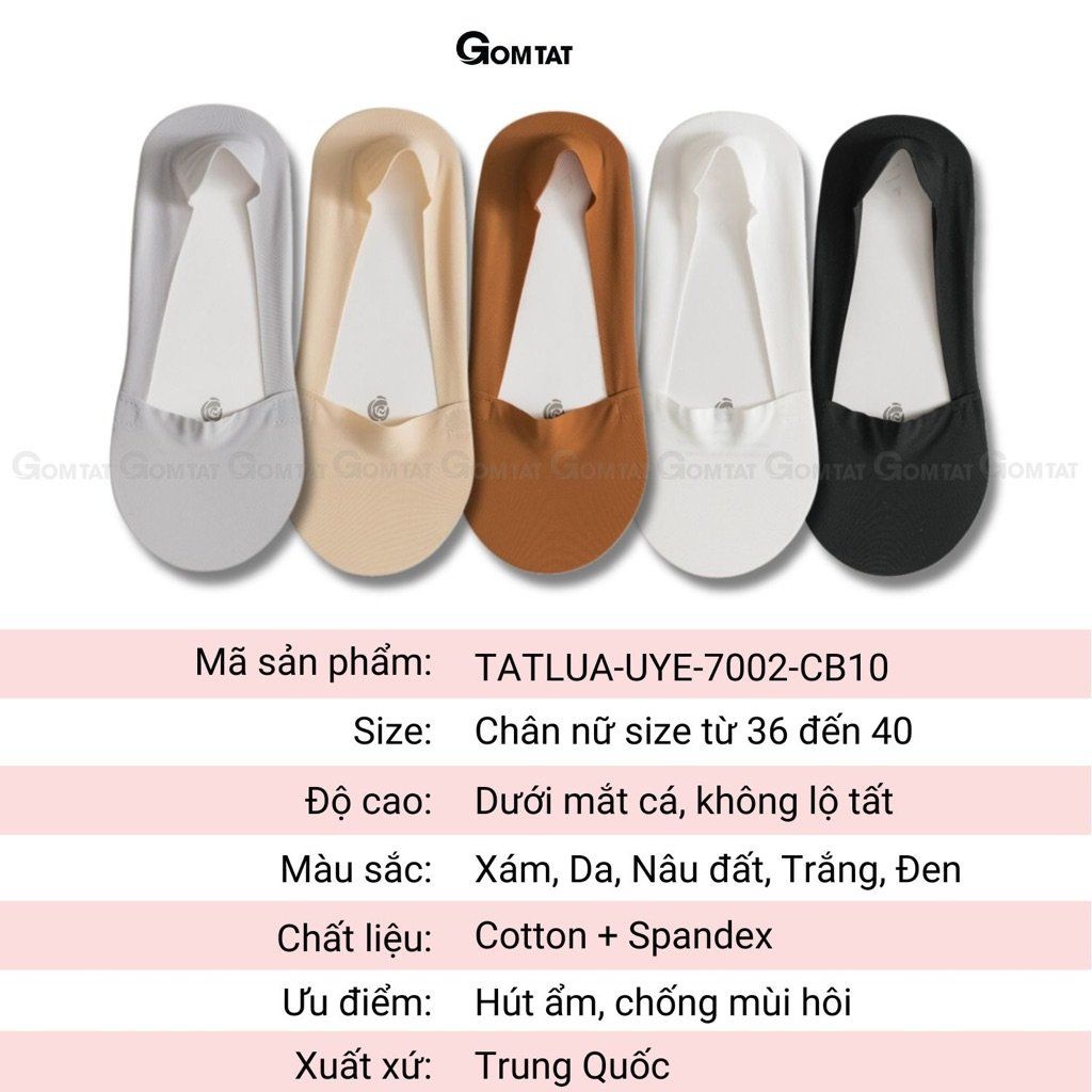 Combo 10 đôi tất lười nữ đi giày búp bê GOMTAT, chất liệu lụa cotton mềm mát, thấm hút thoáng khí - TATLUA-UYE-7002-CB10