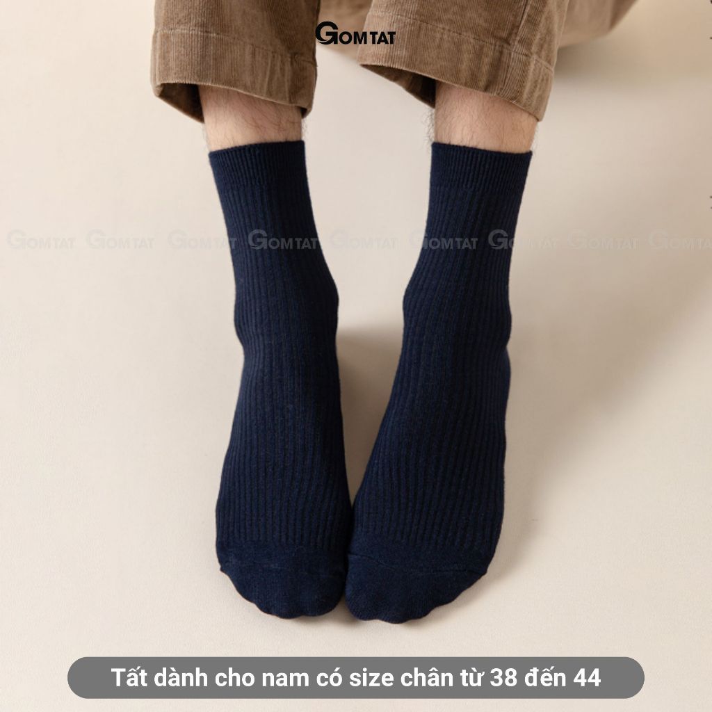 Combo 5 đôi tất nam cổ trung trơn màu GOMTAT mẫu gân chìm, chất liệu cotton thoáng khí, êm chân - FIVE-TAY10-LUNG-CB5