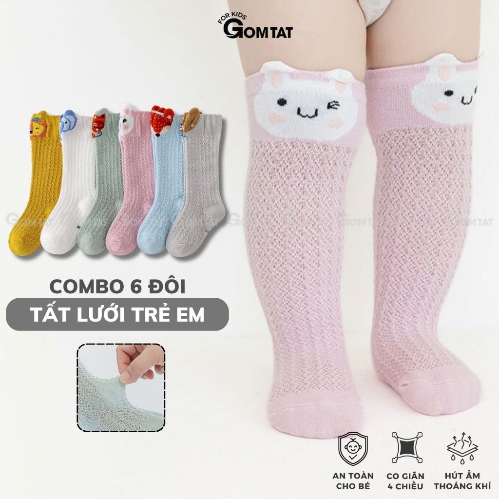Combo 6 đôi tất trẻ em lưới thoáng khí chống muỗi GOMTAT vớ trẻ em mềm mịn, mát mẻ - YIQ-W007-CB6