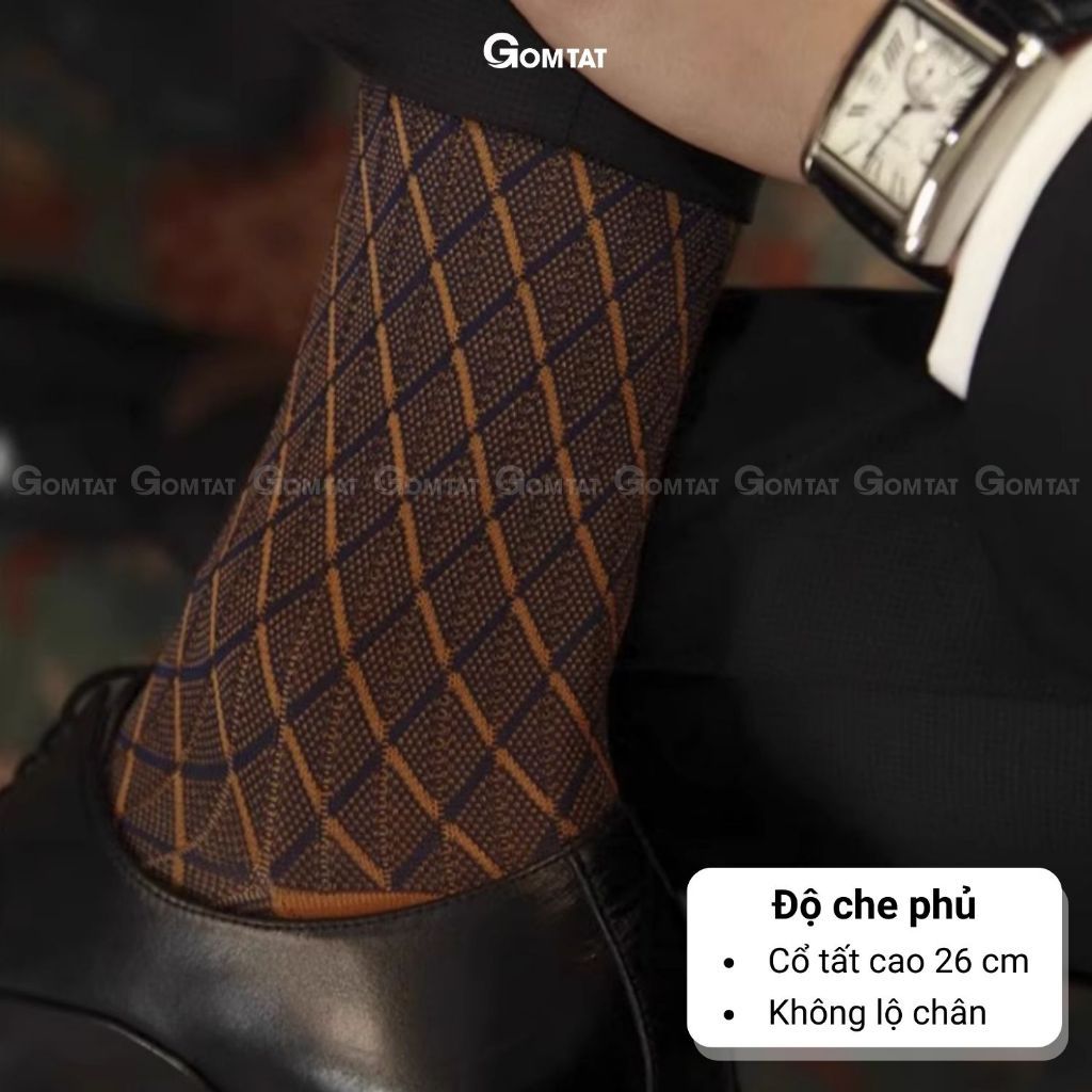 Hộp 3 đôi tất đi giày tây cao cấp GOMTAT chất liệu cotton tự nhiên, hút ẩm thoáng khí, khử mùi êm chân - LYS-2203-CB3