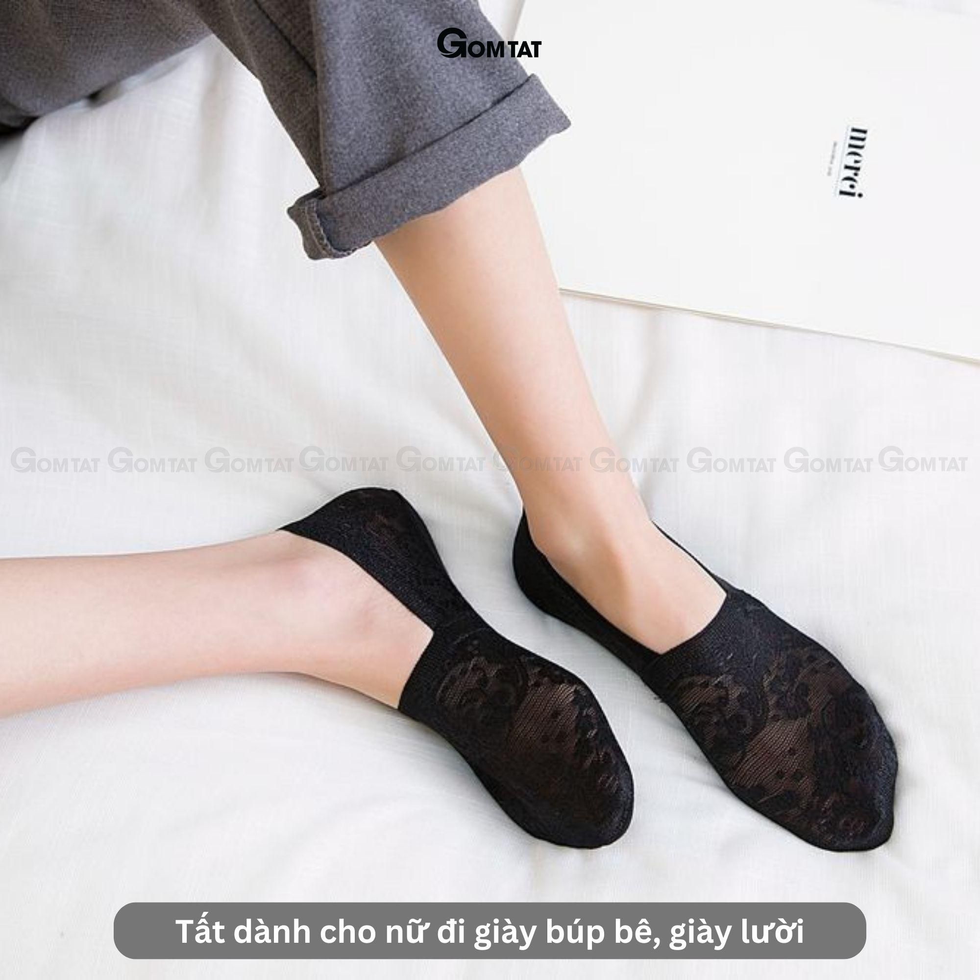 Set 5 đôi tất lười nữ đi giày búp bê GOMTAT, vớ vô hình chất liệu lụa phối ren cao cấp, có bo thun chống tuột gót - LUAREN-PO-3028-CB5