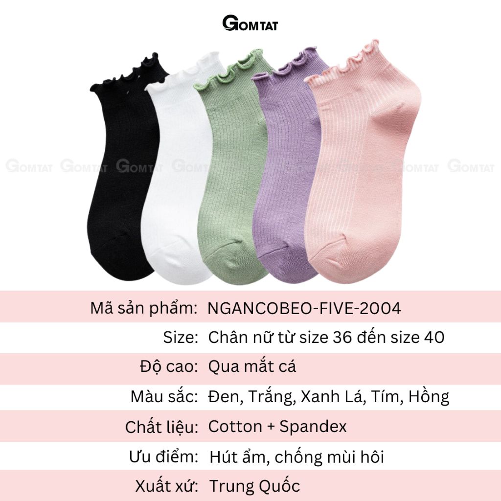 Combo 5 đôi tất nữ cổ bèo GOMTAT, vớ cổ ngắn nữ cotton hút ẩm thoáng khí mềm mịn - FIVE-2004-CB5