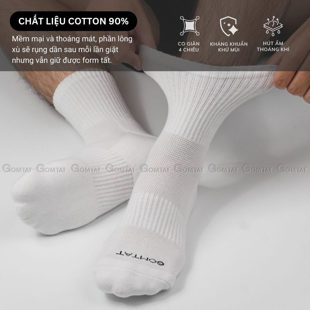 Combo 5 đôi vớ nam nữ cổ lửng GOMTAT, chất liệu cotton dày dặn, có đệm lót xù êm chân - STA-5009-TRUNG-CB5