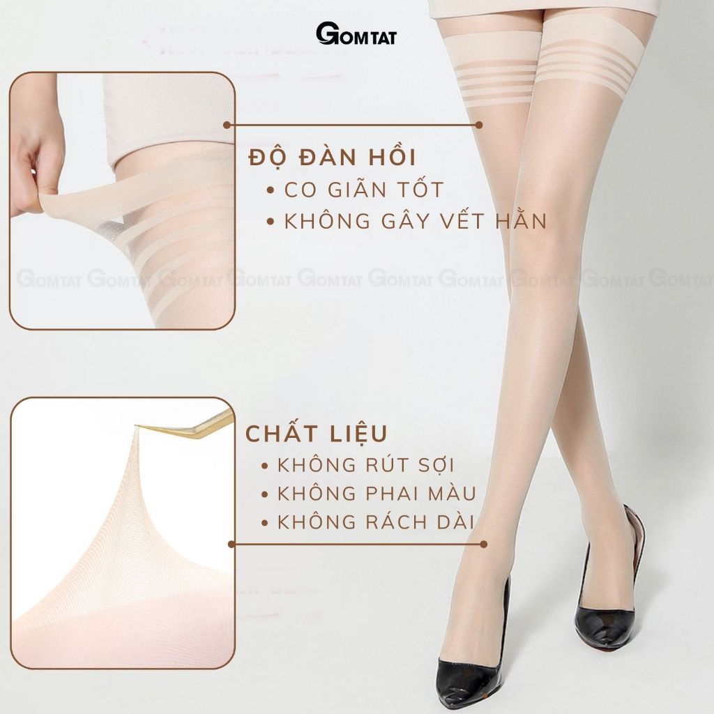 Set 10 đôi tất vớ dài qua gối nữ GOMTAT che khuyết điểm siêu dai, chất liệu sợi poly mềm mịn co giãn - D16-A104-CB10
