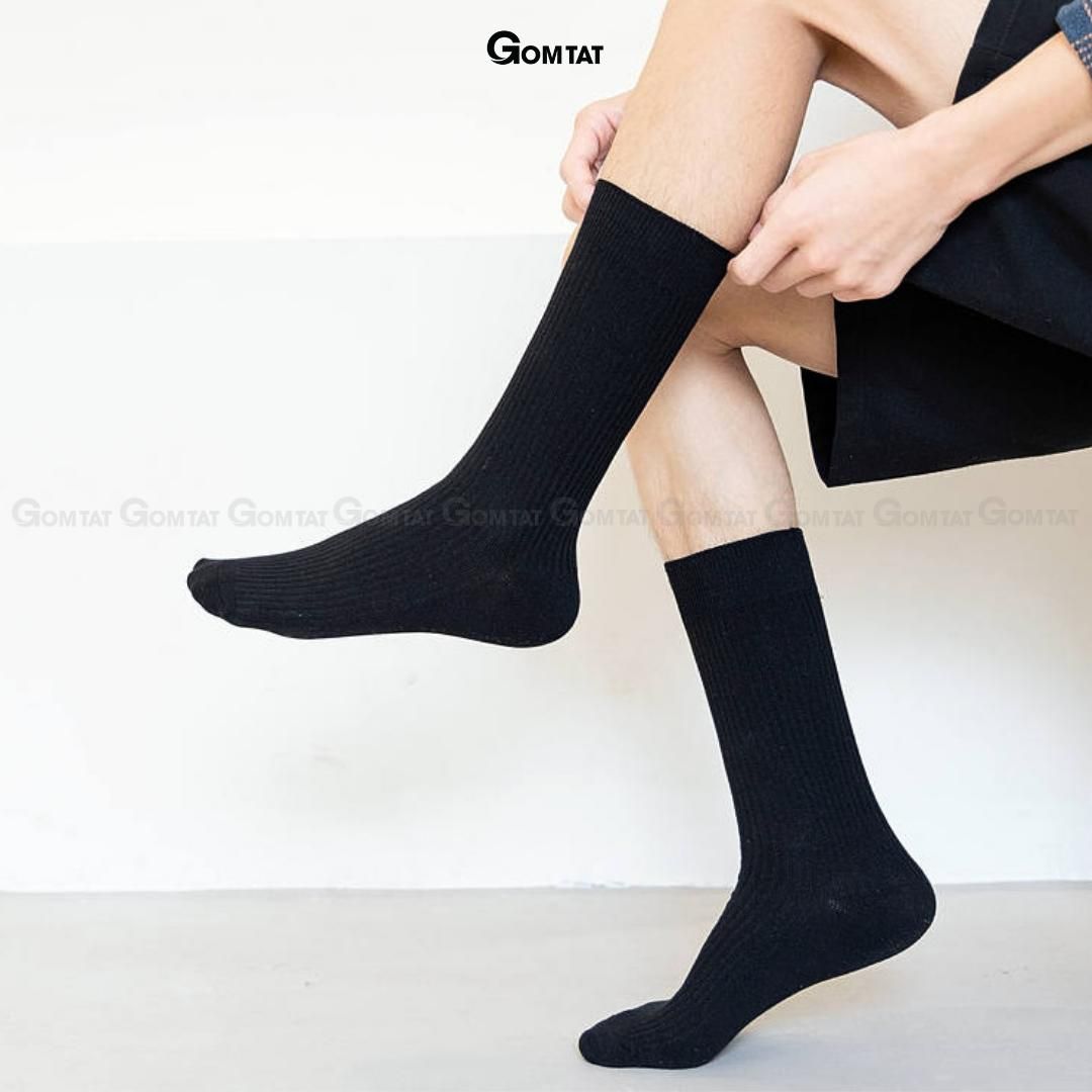 Tất vớ nam cổ cao GOMTAT đi giày tây, chất liệu cotton khử mùi thoáng khí họa tiết gân chìm màu đen Menswear - TAY-FIVE-2008-1DOI
