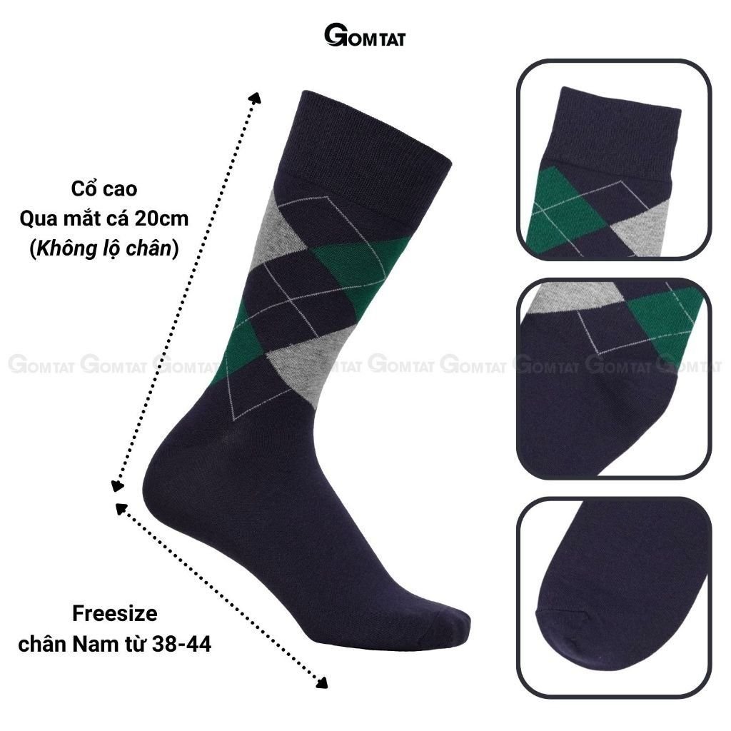 Hộp 10 đôi tất cổ cao công sở nam GOMTAT màu xám và xanh, chất liệu cotton, khử mùi thoáng khí - GOM-MIX18-CB10