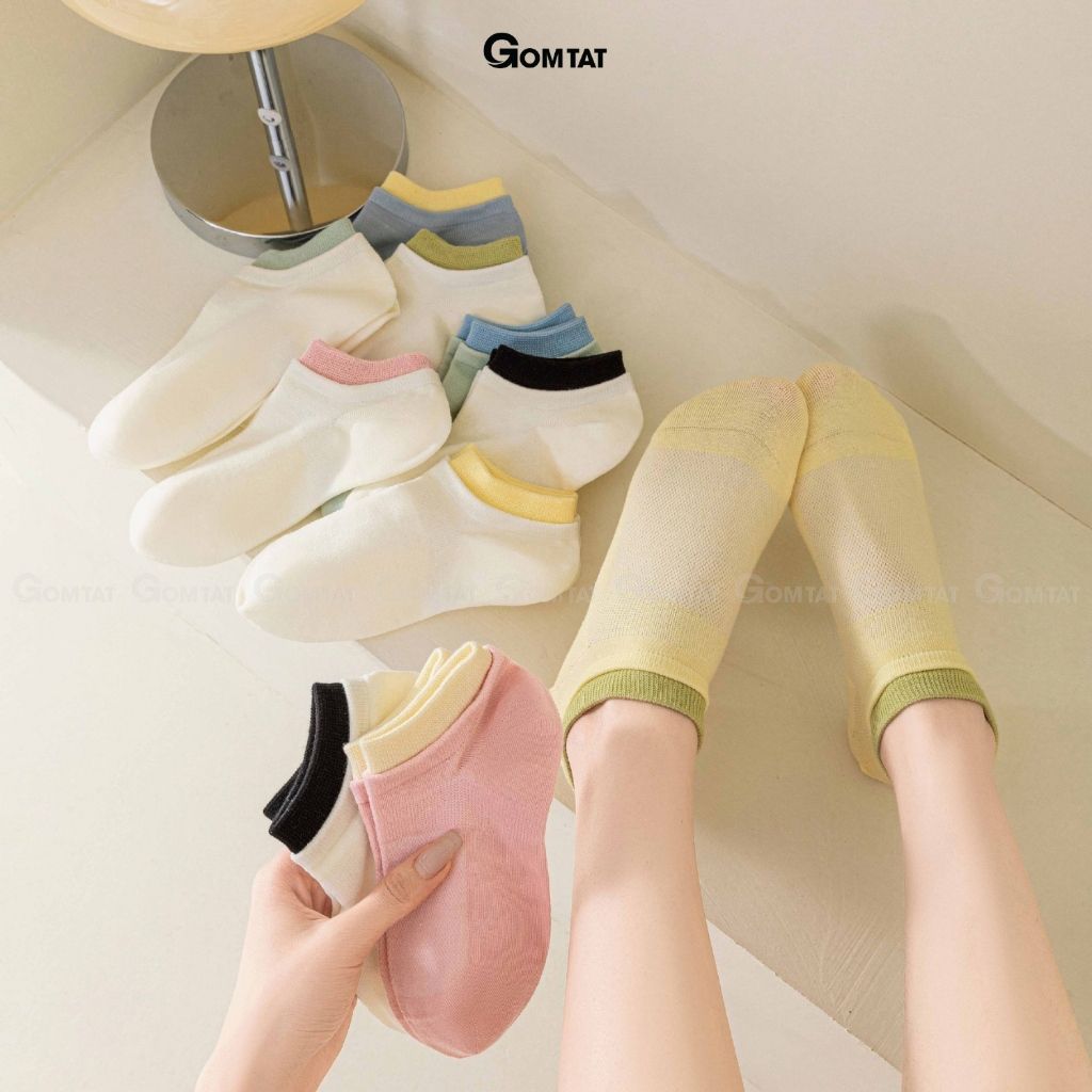 Combo 5 đôi tất chân nữ cổ ngắn chất liệu cotton cao cấp, vớ màu cho nữ mềm mại, êm chân hút ẩm thoáng khí -D16-A100-CB5