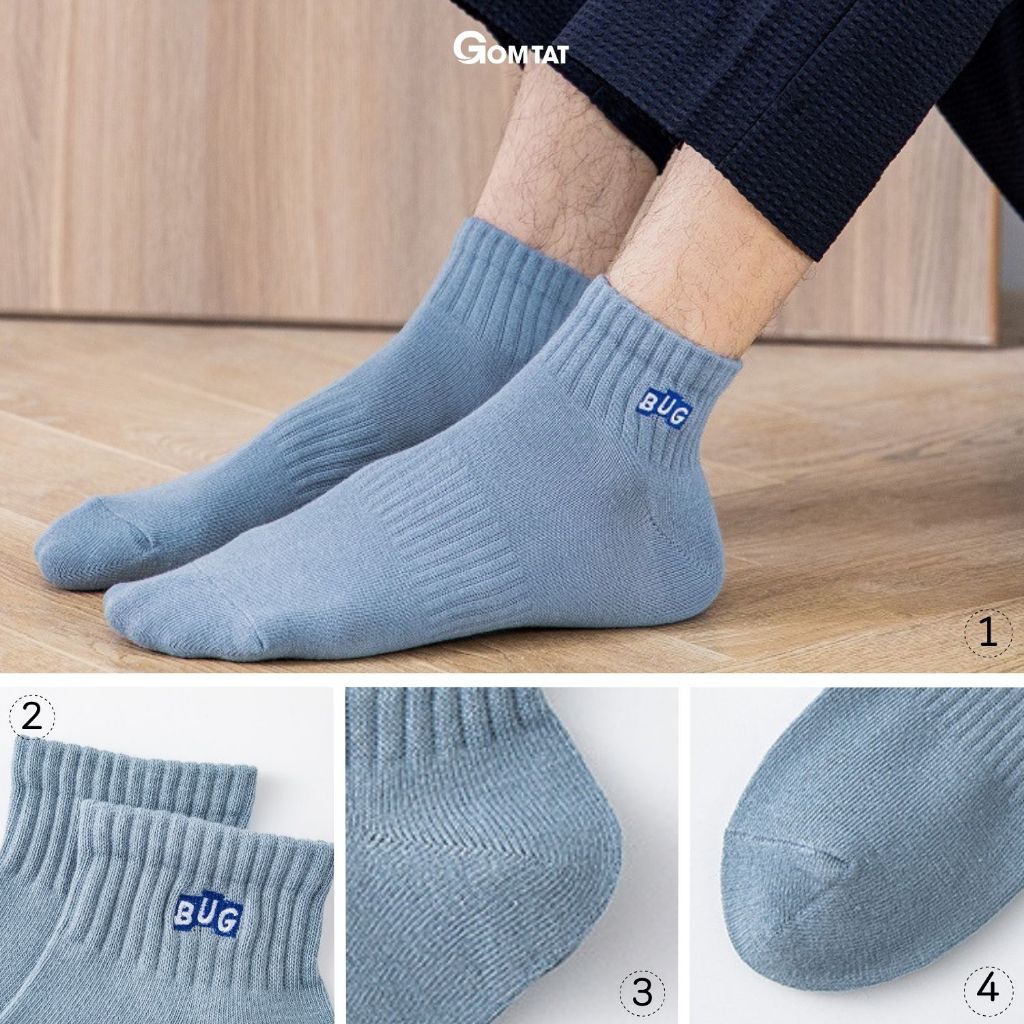 Set 5 đôi tất nam cổ ngắn hoạ tiết GOMTAT mẫu BUG, vớ cổ ngắn nam chất liệu cotton mềm mại, thấm hút mồ hôi - CNCC-BUG