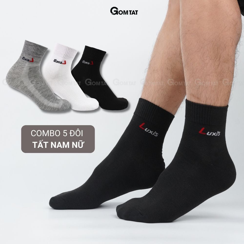 Combo 5 đôi vớ thể thao nam nữ dày dặn GOMTAT, chất liệu cotton kháng khuẩn khử mùi, êm mềm mịn mát - LUXIS-S015-CB5