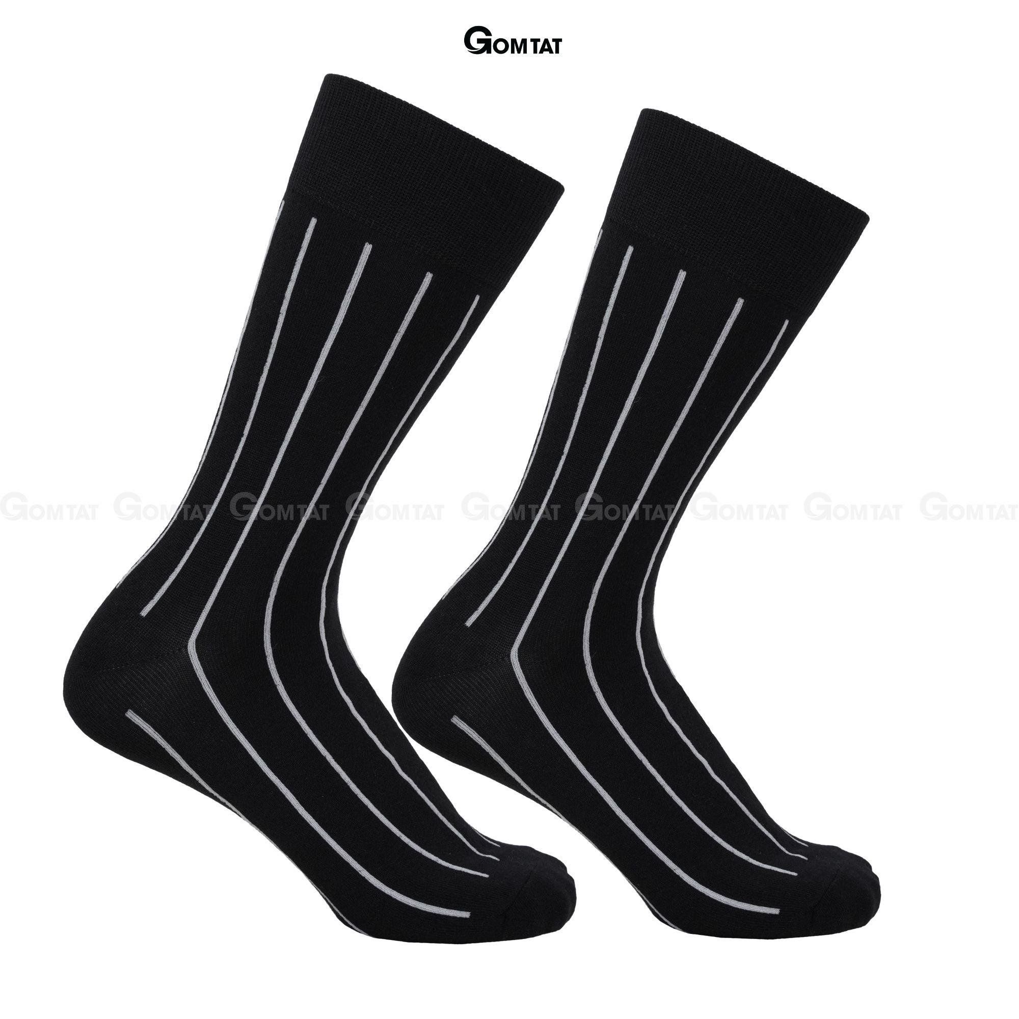 Tất nam công sở cổ cao GOMTAT, vớ đi giày tây mẫu sọc trắng đen, chất liệu cotton cao cấp Menswear - TAY-DENSOCTRANG-1DOI