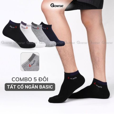  Combo 5 đôi vớ thể thao cổ ngắn nam nữ GOMTAT, tất trơn cổ ngắn vải cotton thoáng mát, không xù lông - LD-S01-LEXIS-CB5 