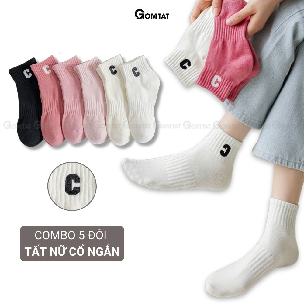 Combo 5 đôi tất nữ cổ ngắn GOMTAT chữ C, chất liệu cotton hút ẩm thoáng khí khử mùi -NGANCHUC-UYE-7004-CB5