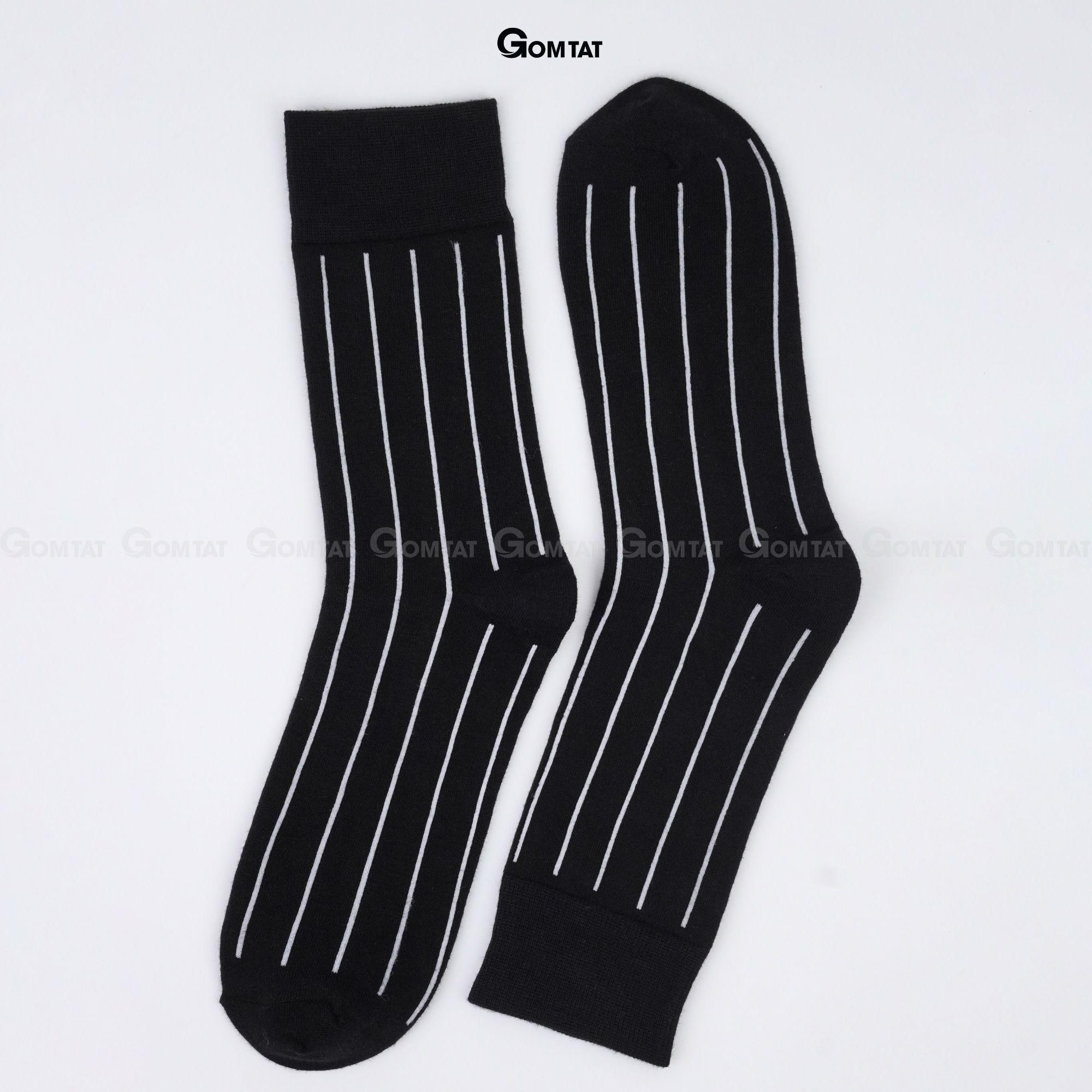 Tất nam công sở cổ cao GOMTAT, vớ đi giày tây mẫu sọc trắng đen, chất liệu cotton cao cấp Menswear - TAY-DENSOCTRANG-1DOI