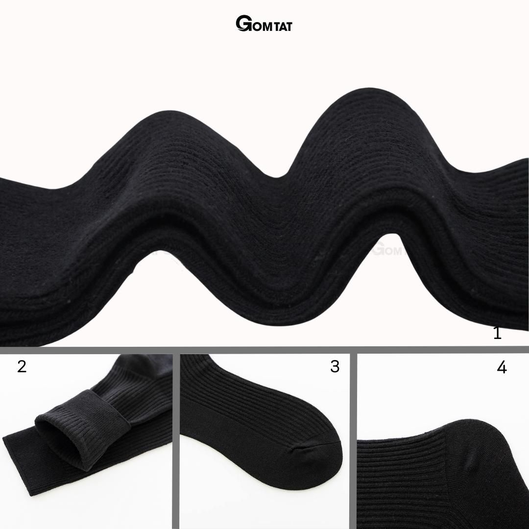 Tất vớ nam cổ cao GOMTAT đi giày tây, chất liệu cotton khử mùi thoáng khí họa tiết gân chìm màu đen Menswear - TAY-FIVE-2008-1DOI