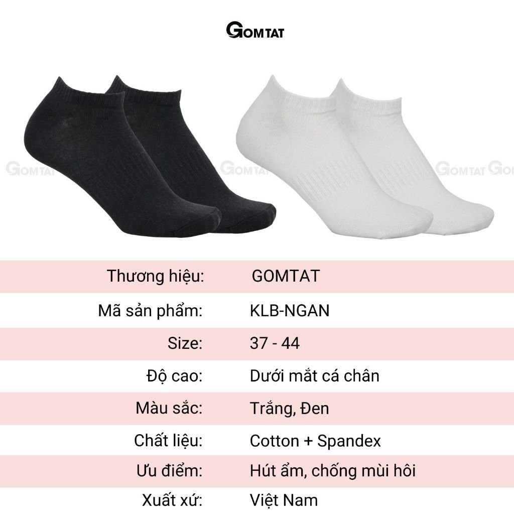 Combo 10 đôi tất cổ thấp nam nữ trơn GOMTAT, chất liệu cotton êm chân, hút ẩm thoáng khí khử mùi - GOM-KLB-TRONNGAN-CB10