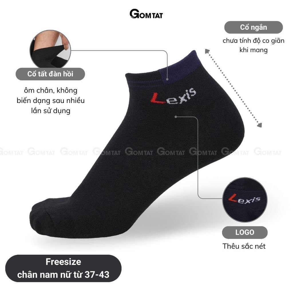 Combo 5 đôi vớ thể thao cổ ngắn nam nữ GOMTAT, tất trơn cổ ngắn vải cotton thoáng mát, không xù lông - LD-S01-LEXIS-CB5