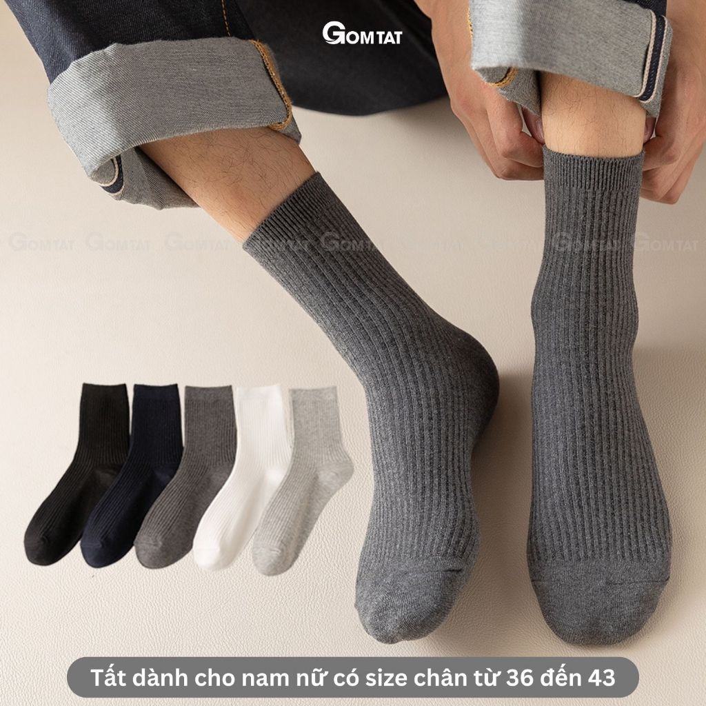 Set 5 đôi tất vớ nam cổ cao GOMTAT, hoạ tiết gân chìm, chất liệu cotton dày dặn thoáng khí - CAOTRON-FIVE-2001-CB5