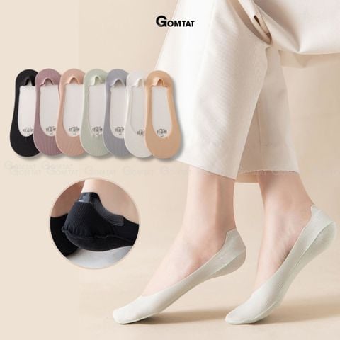  Tất lười nữ GOMTAT chất liệu cotton trơn sọc gân, vớ lười nữ Đen có đệm cao su chống tuột gót, thoáng khí ,Women, Hồng - BUB-KOL-1302-1DOI 