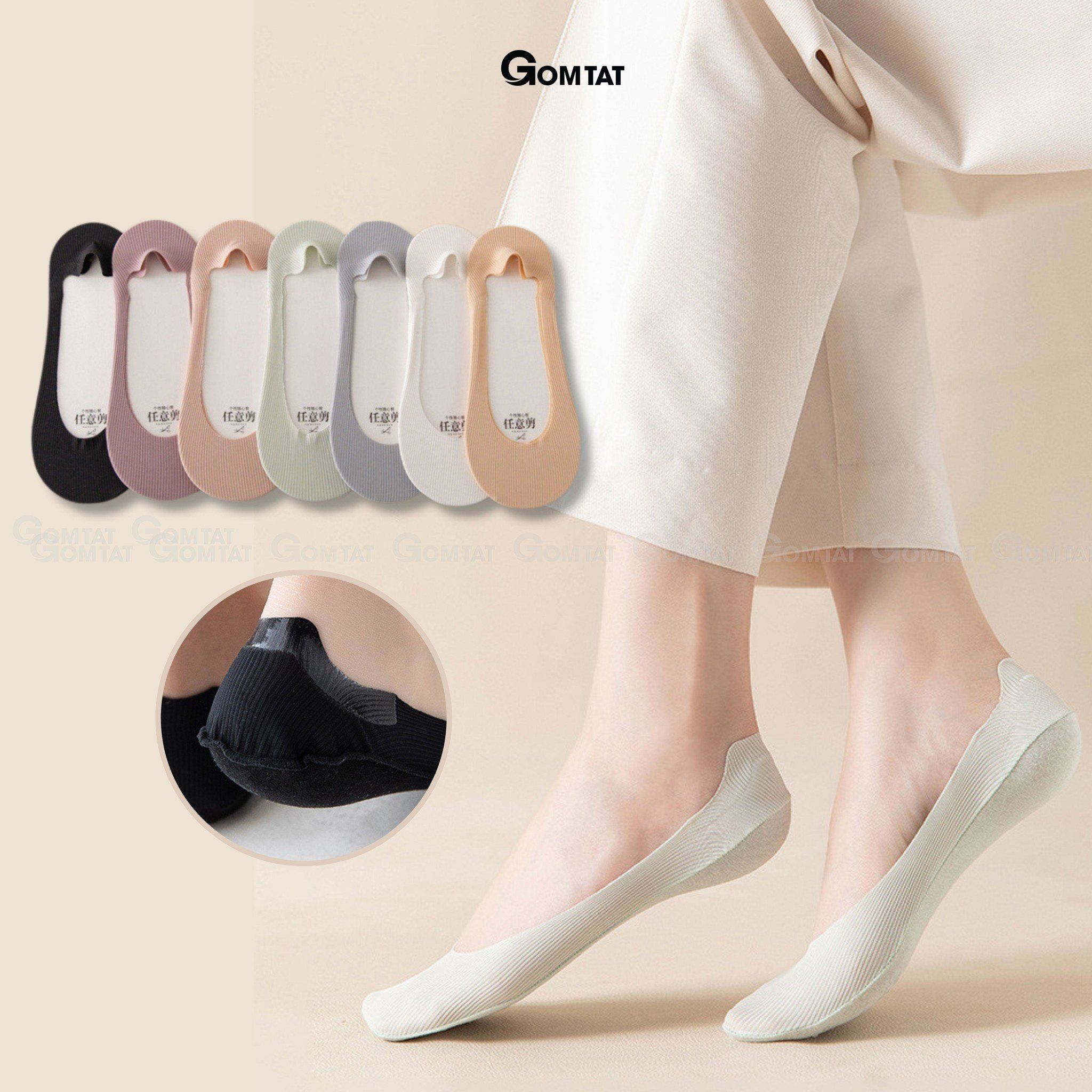 Tất lười nữ GOMTAT chất liệu cotton trơn sọc gân, vớ lười nữ Đen có đệm cao su chống tuột gót, thoáng khí ,Women, Hồng - BUB-KOL-1302-1DOI