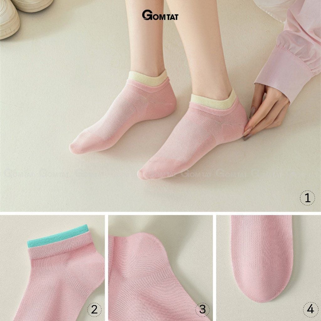 Combo 5 đôi tất chân nữ cổ ngắn chất liệu cotton cao cấp, vớ màu cho nữ mềm mại, êm chân hút ẩm thoáng khí -D16-A100-CB5