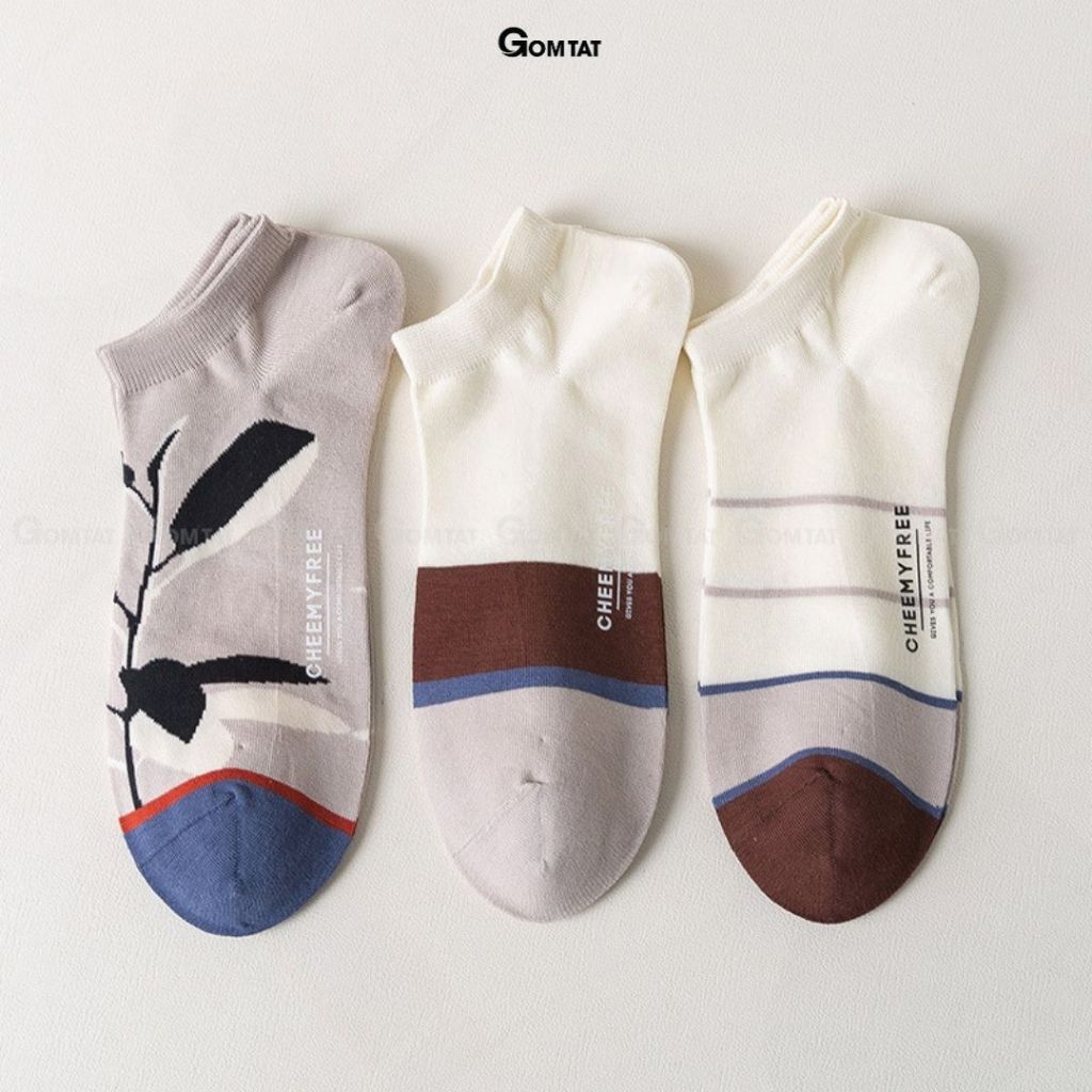 Set 3 đôi tất nam cổ thấp GOMTAT, chất liệu cotton cao cấp, hút ẩm, khử mùi thoáng khí  -CHEMMY-PO-3032-CB3