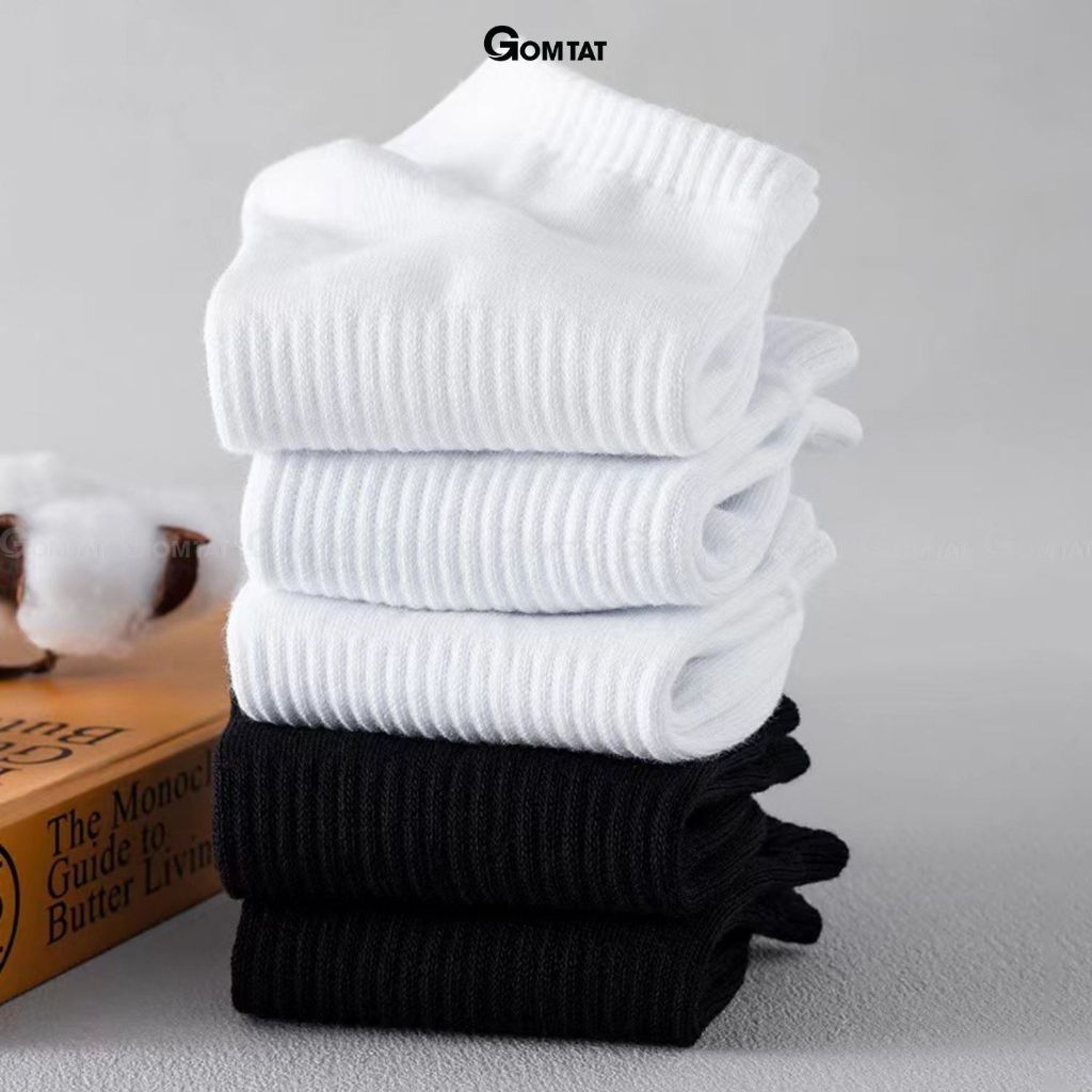 Combo 10 đôi tất cổ thấp nam nữ trơn GOMTAT, chất liệu cotton êm chân, hút ẩm thoáng khí khử mùi - GOM-KLB-TRONNGAN-CB10