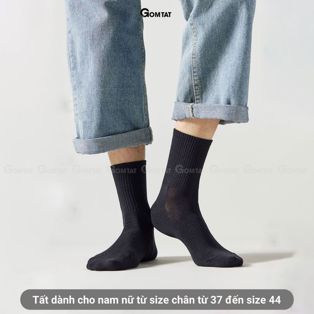 Combo 5 đôi tất vớ cổ cao nam nữ trơn màu GOMTAT chất liệu cotton cao cấp, có mặt lưới thoáng khí - GOM-KLB-TRONCAO-CB5