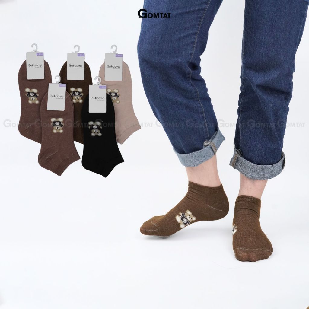 Set 5 đôi vớ nữ cổ ngắn GOMTAT, họa tiết mặt cười, hình gấu, trái tim, chất liệu cotton hút ẩm thoáng khí  -LISU37
