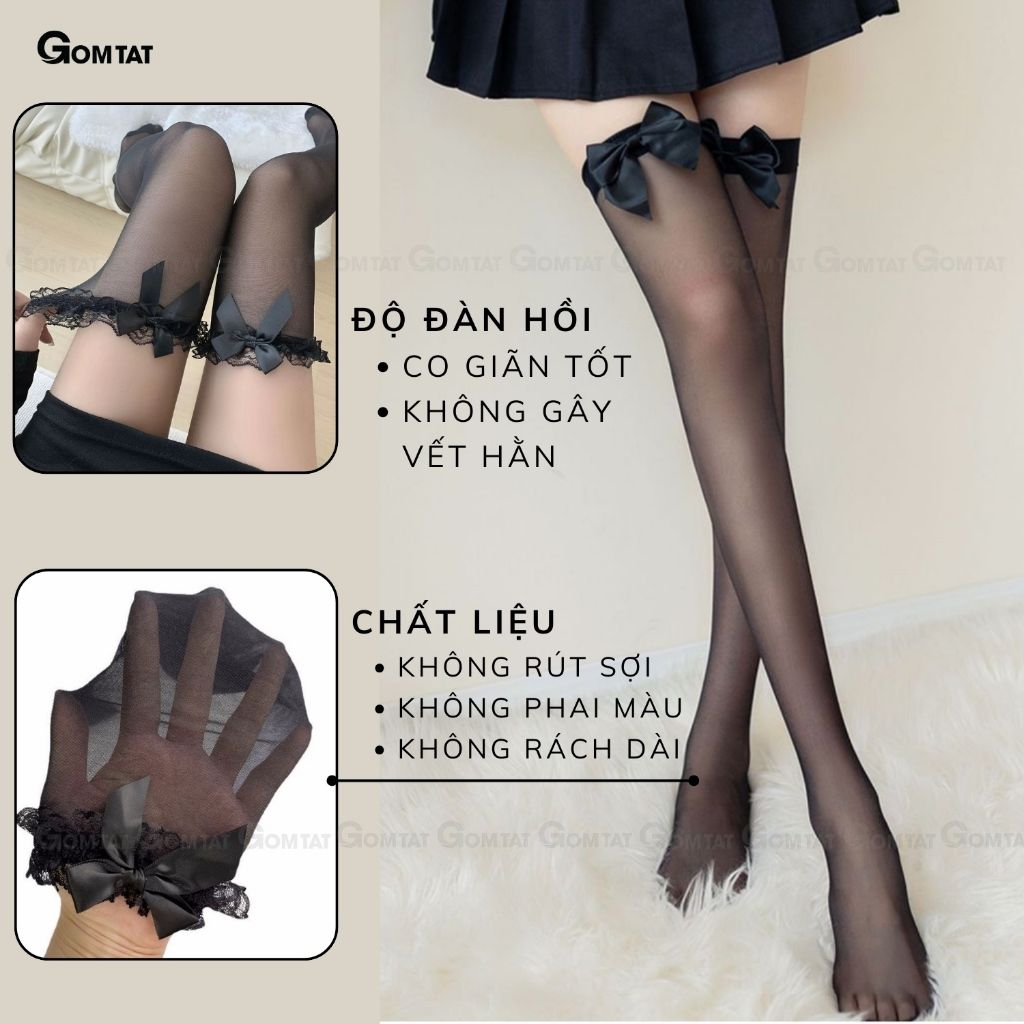 Tất đùi nữ GOMTAT lolita viền ren tiểu thư, tất dài qua gối che khuyết điểm mỏng nhẹ - CKD-2515-1DOI