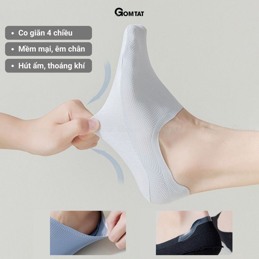Combo 10 đôi vớ lười nam chống tuột gót GOMTAT, chất liệu cotton êm chân khử mùi kháng khuẩn - HNA-OYU-1501-CB10
