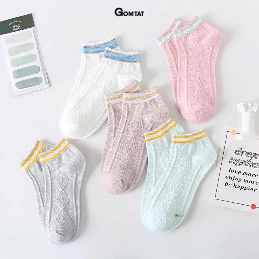 Set 5 đôi vớ cổ thấp nữ GOMTAT họa tiết vân nổi, chất liệu cotton hút ẩm thoáng khí khử mùi hôi -CB091
