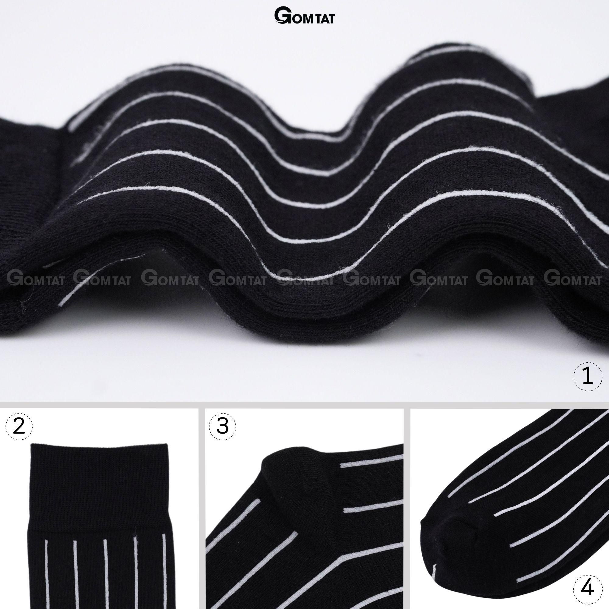 Tất nam công sở cổ cao GOMTAT, vớ đi giày tây mẫu sọc trắng đen, chất liệu cotton cao cấp Menswear - TAY-DENSOCTRANG-1DOI