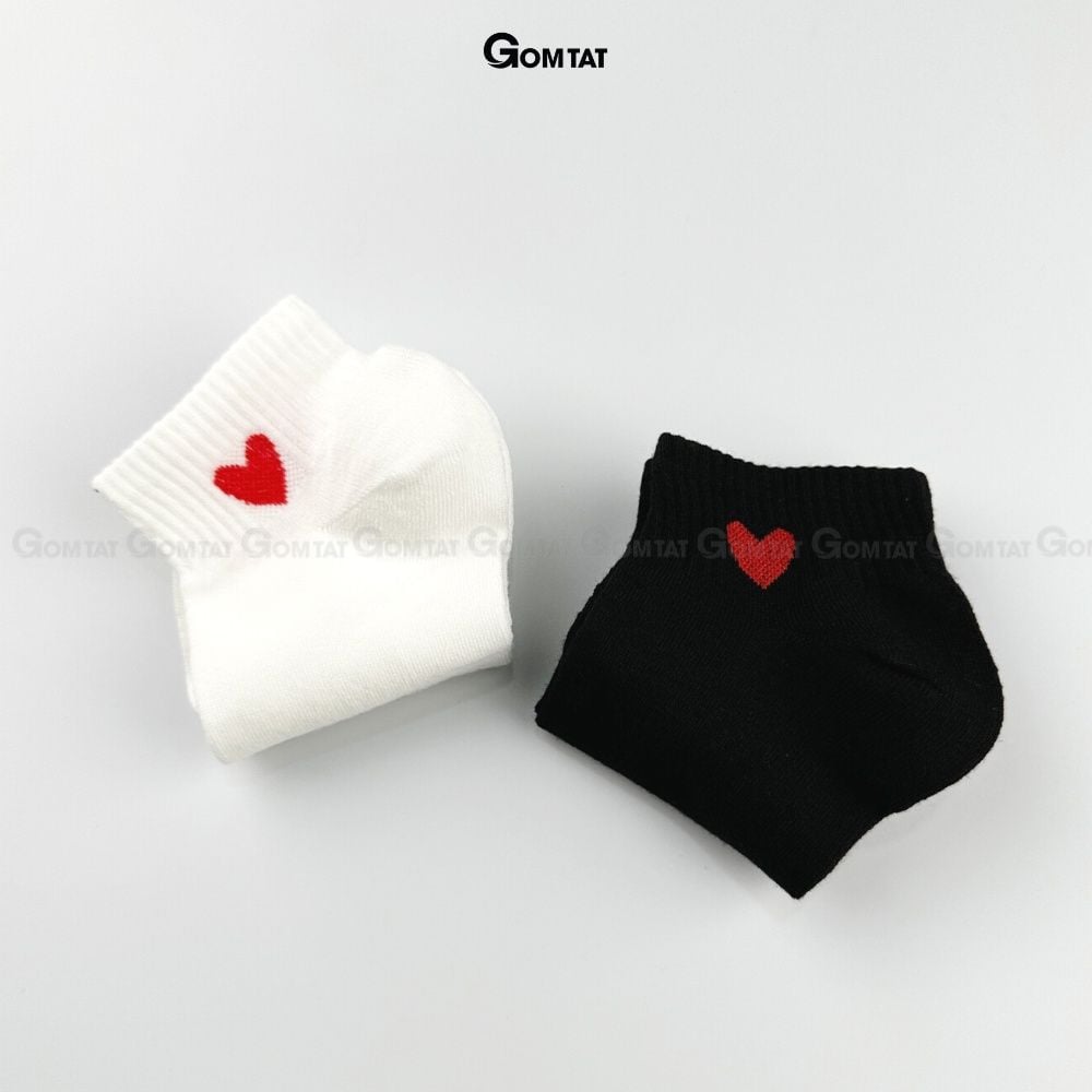 Tất cổ thấp nữ GOMTAT họa tiết trái tim, chất liệu cotton mềm mịn hút ẩm thoáng khí khử mùi êm chân  -TRAITIM-XH-1DOI